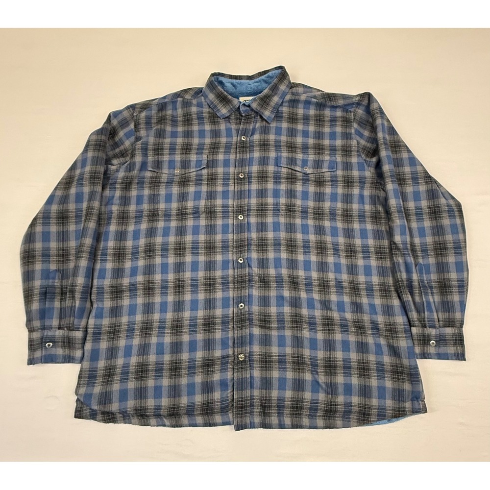Mountain Khakis Mens XXL Blue Plaid Fleece Lined‎ Flannel Shirt Jacket Snaps